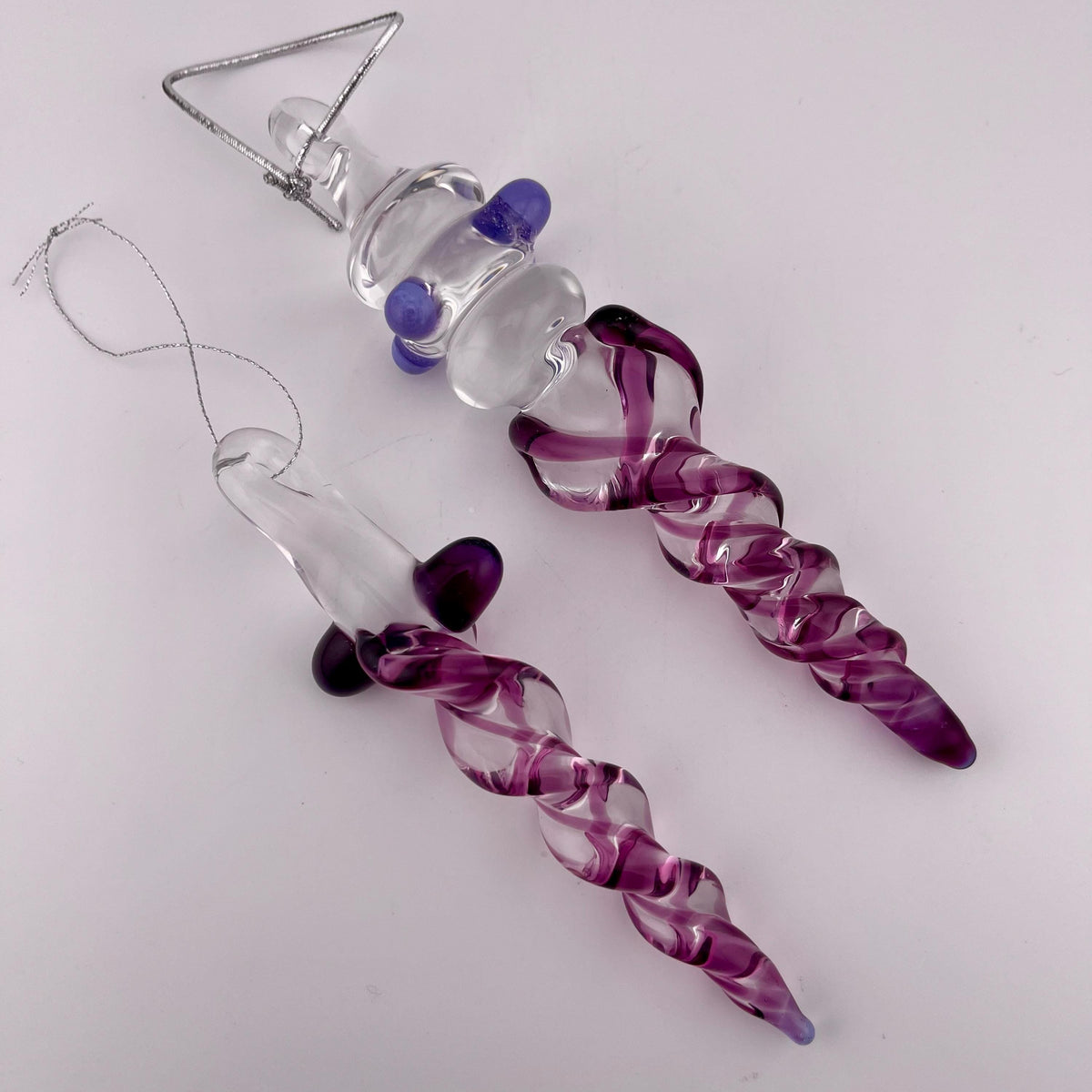 2 Pack of Gold Amethyst Large and Medium Glass Icicle Ornament Designs “Holiday Special” - JeffBeckerGlass.com