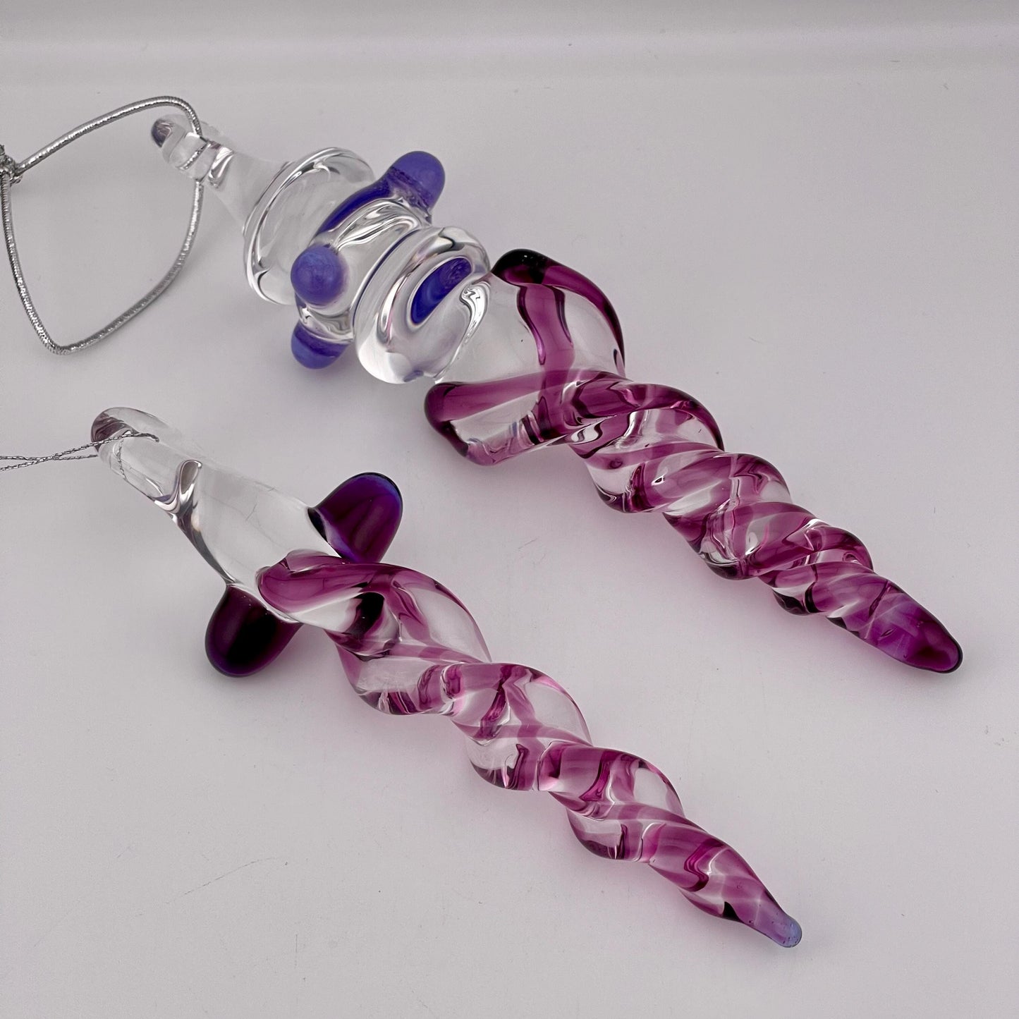 2 Pack of Gold Amethyst Large and Medium Glass Icicle Ornament Designs “Holiday Special” - JeffBeckerGlass.com