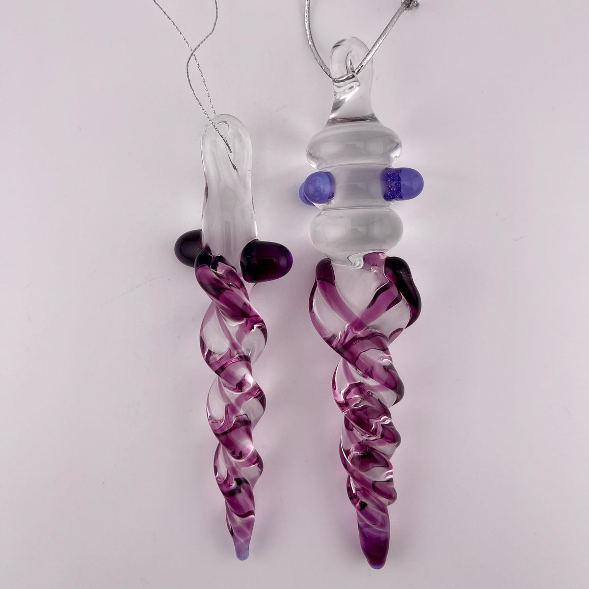 2 Pack of Gold Amethyst Large and Medium Glass Icicle Ornament Designs “Holiday Special” - JeffBeckerGlass.com