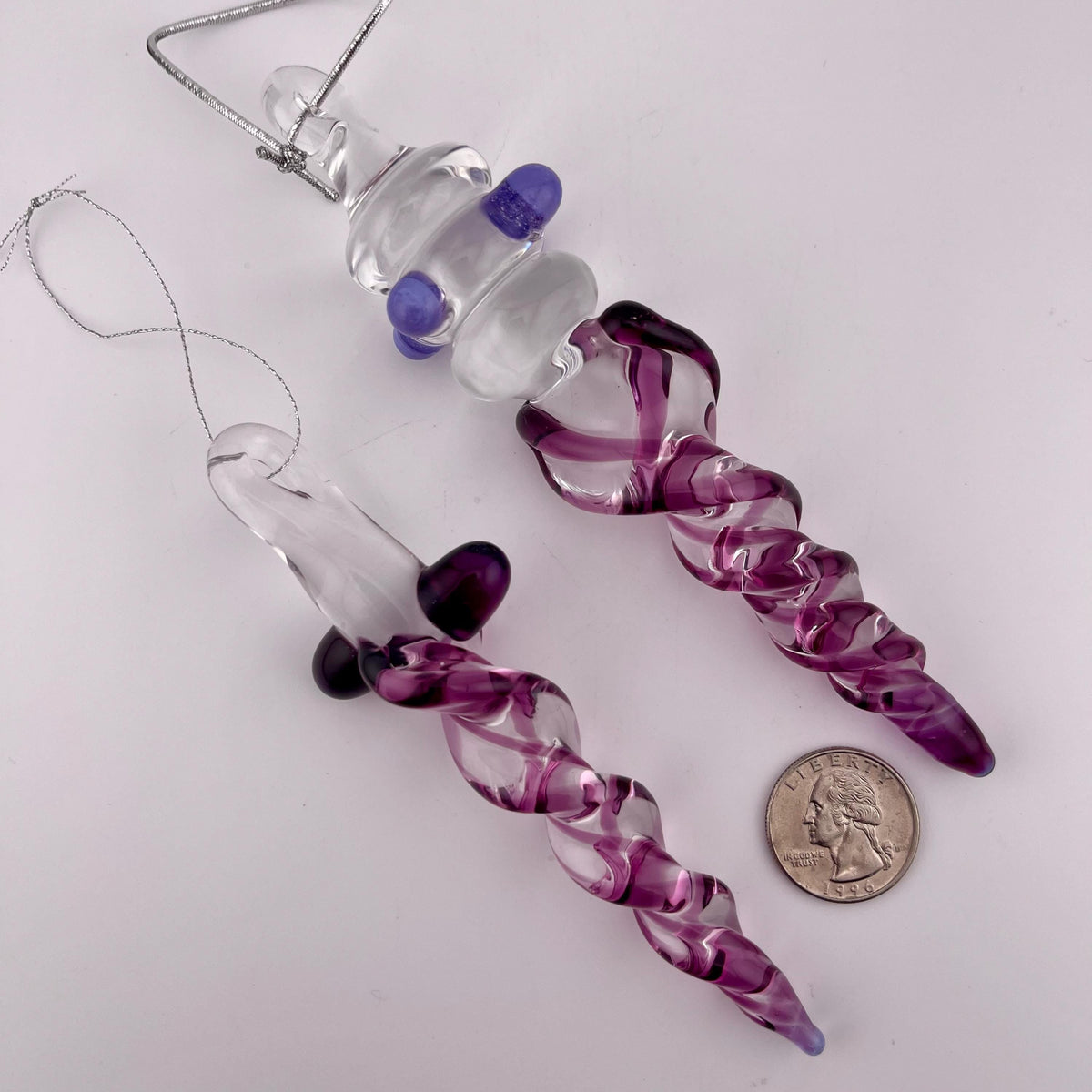 2 Pack of Gold Amethyst Large and Medium Glass Icicle Ornament Designs “Holiday Special” - JeffBeckerGlass.com