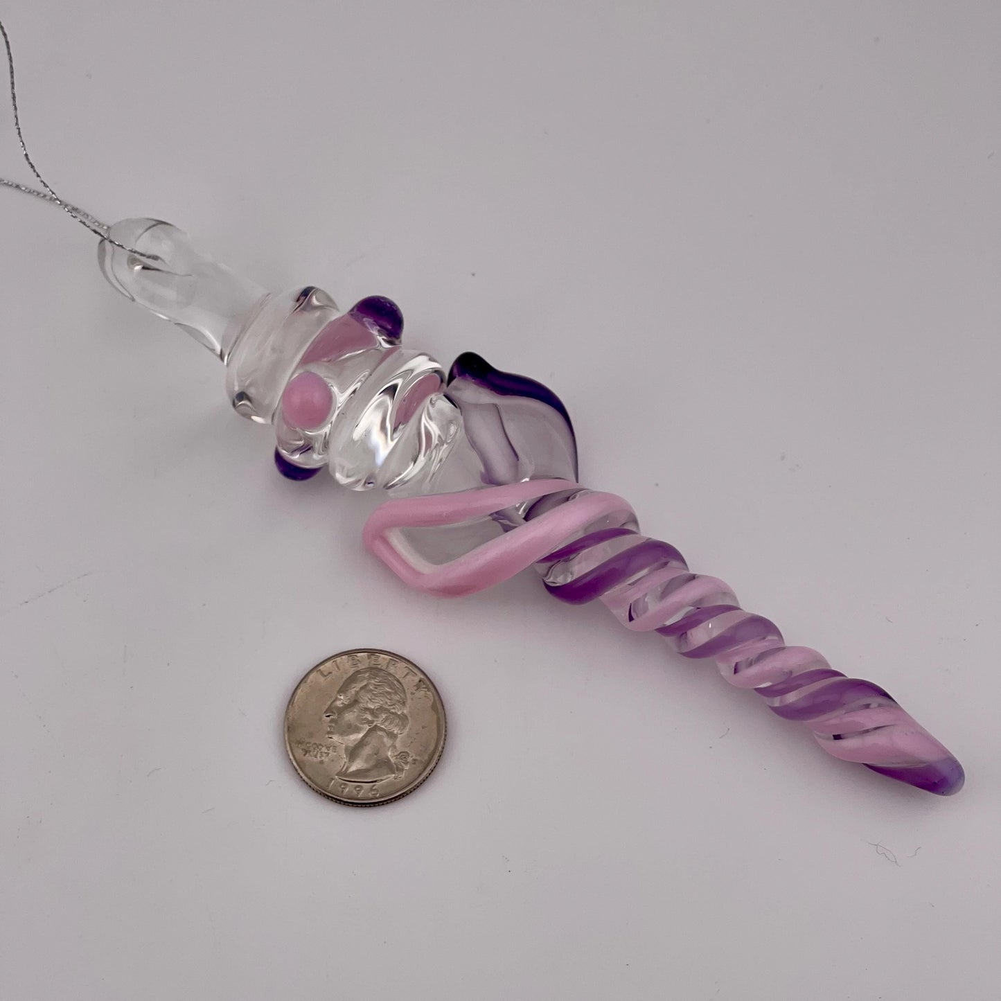 Large Maria Purple and Pink over White Glass Icicle Christmas Ornament