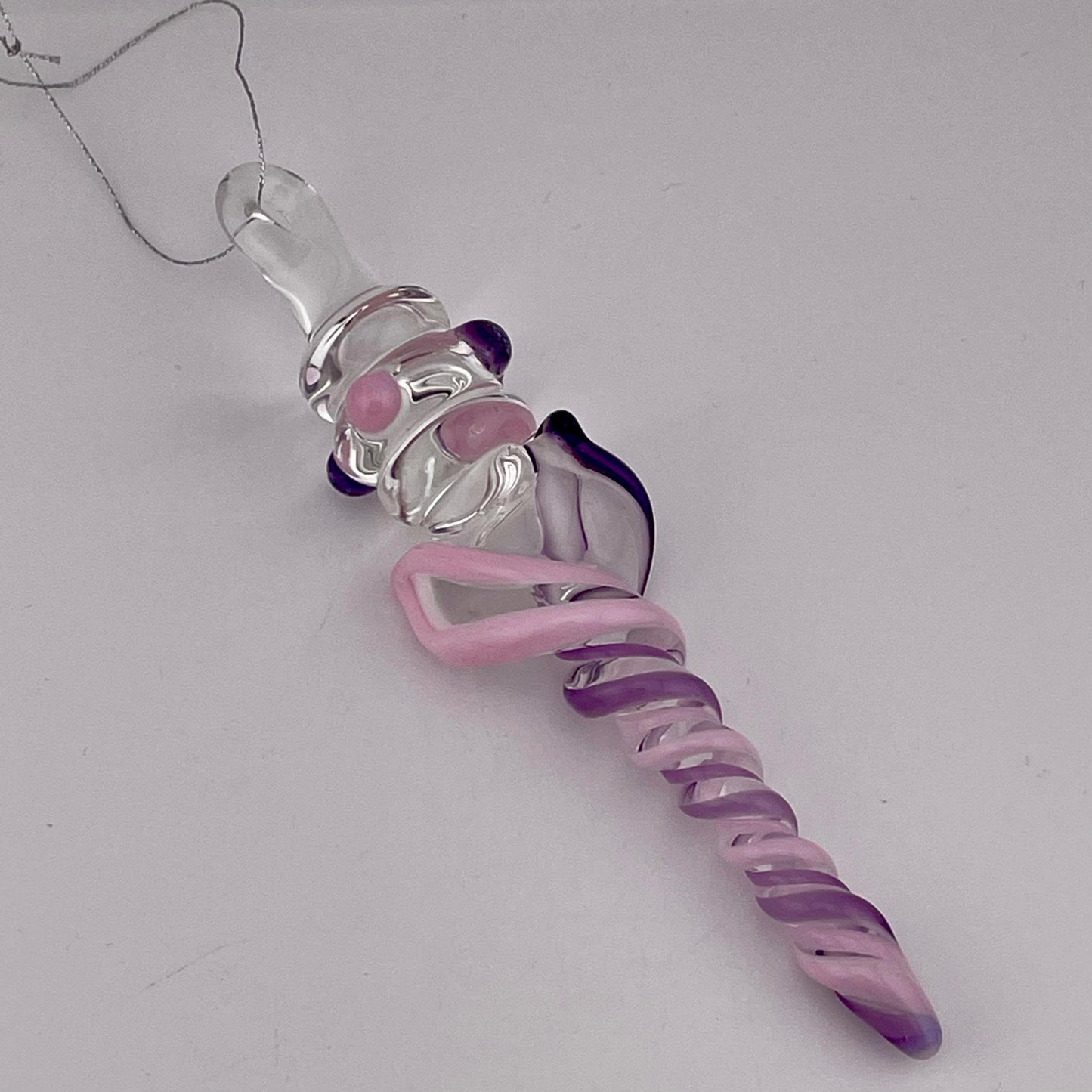 Large Maria Purple and Pink over White Glass Icicle Christmas Ornament - JeffBeckerGlass.com