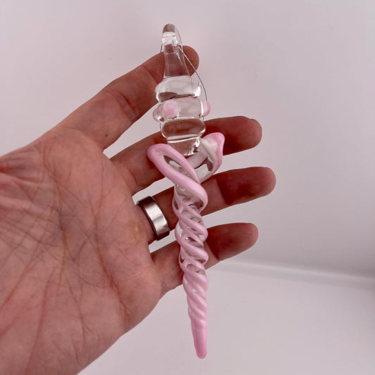 Large Maria Pink over White Glass Icicle Christmas Ornament - JeffBeckerGlass.com