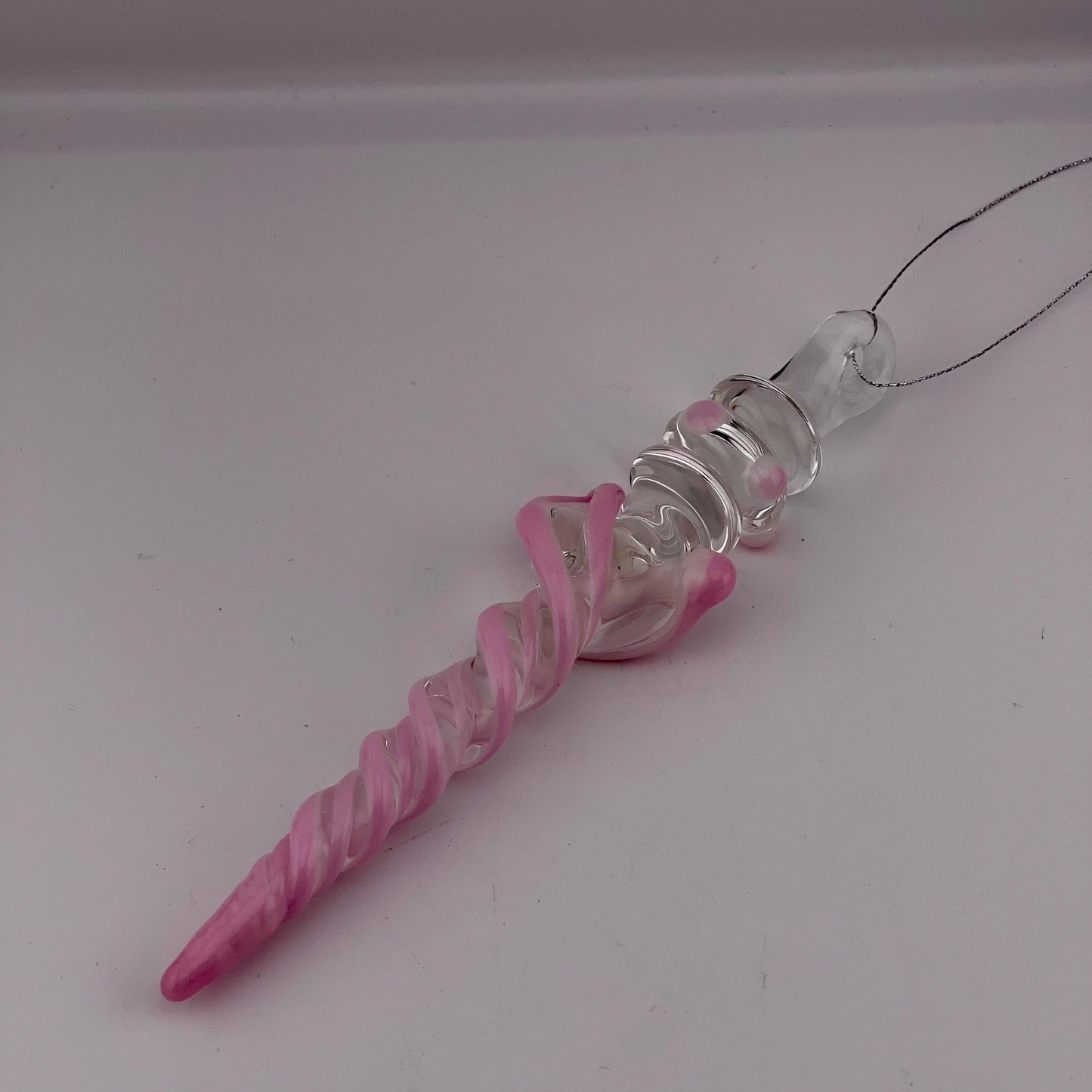 Large Maria Pink over White Glass Icicle Christmas Ornament - JeffBeckerGlass.com