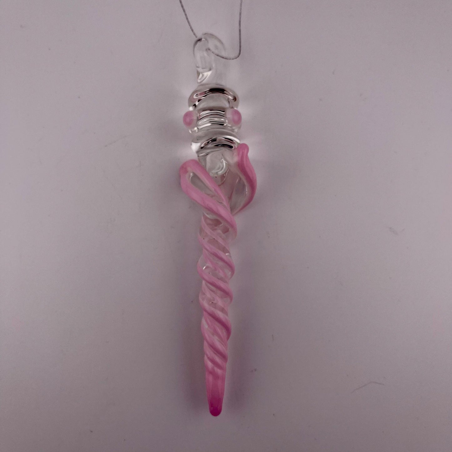 Large Maria Pink over White Glass Icicle Christmas Ornament - JeffBeckerGlass.com