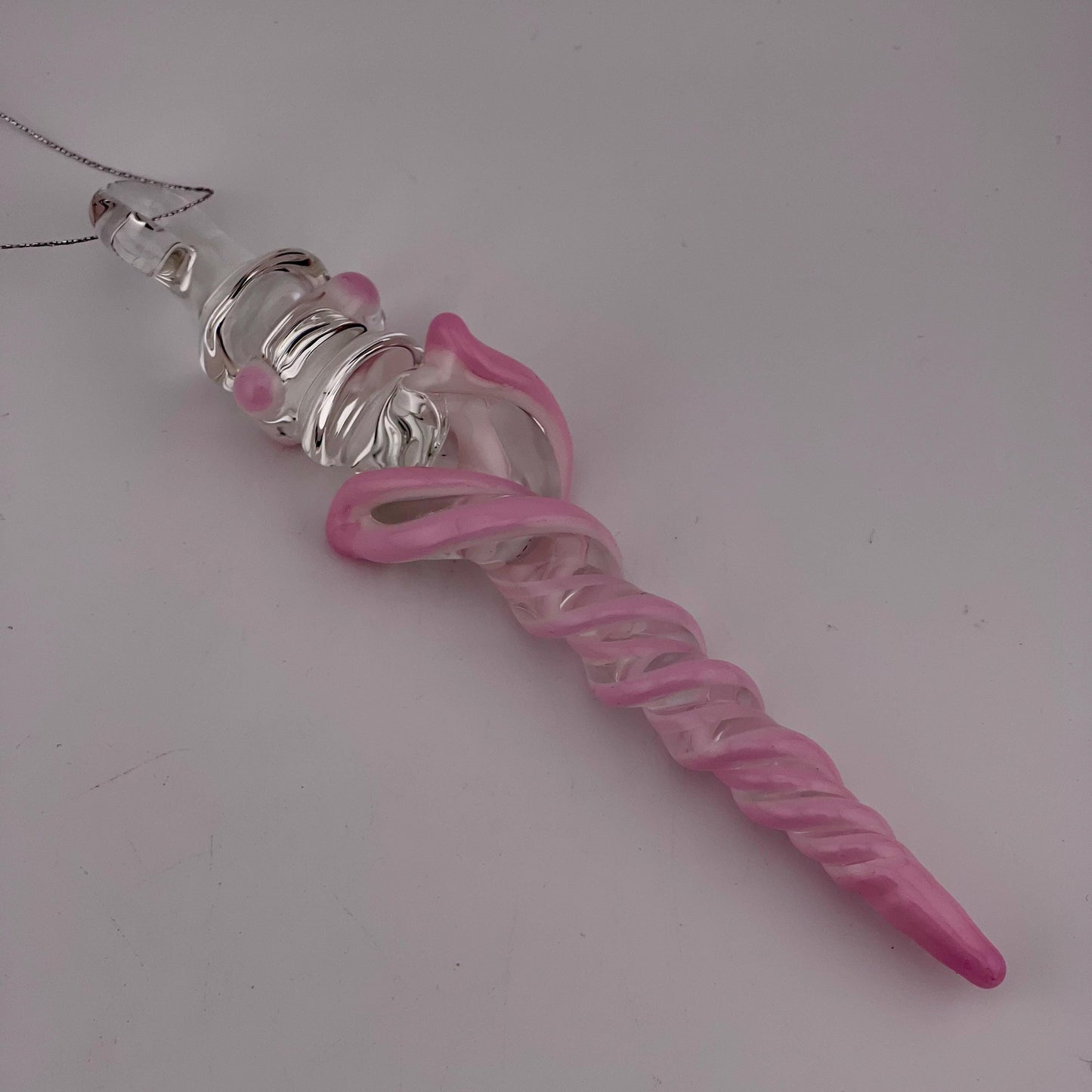 Large Maria Pink over White Glass Icicle Christmas Ornament - JeffBeckerGlass.com