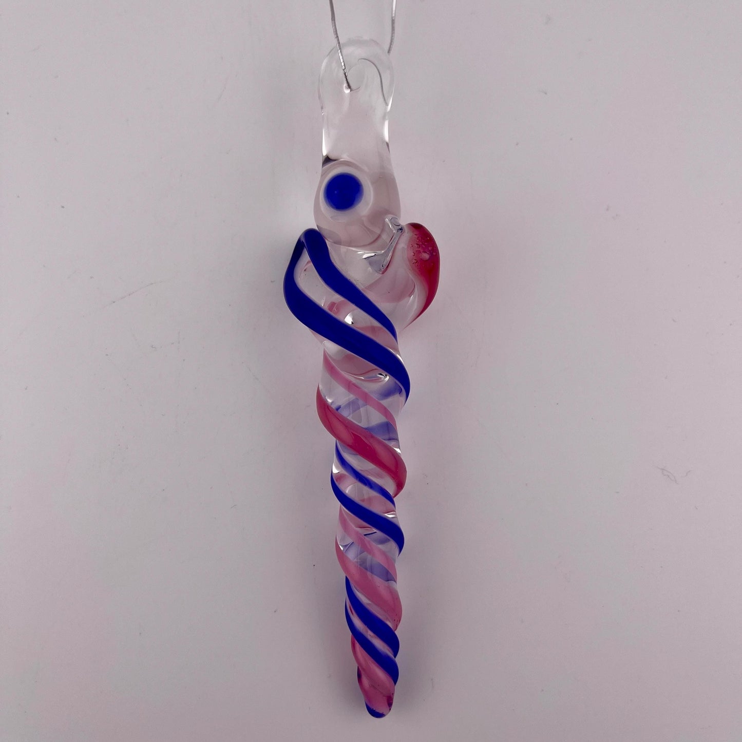 Cobalt Blue and Telemagenta over White Glass Icicle Christmas Ornament