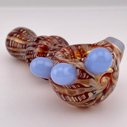 Wrap n Raked Red and Silver Fumed Spoon Pipe with light blue marbles - JeffBeckerGlass.com