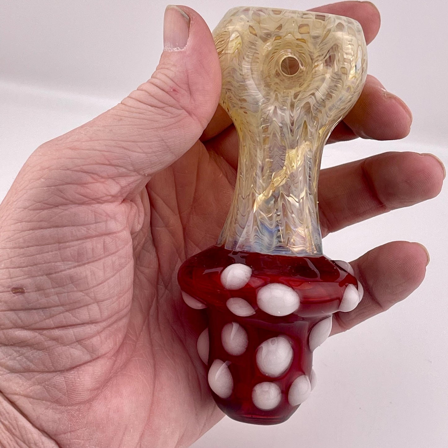Wrap n Rake Mushroom and Silver Fumed Spoon Pipe with glow n the dark marbles - JeffBeckerGlass.com