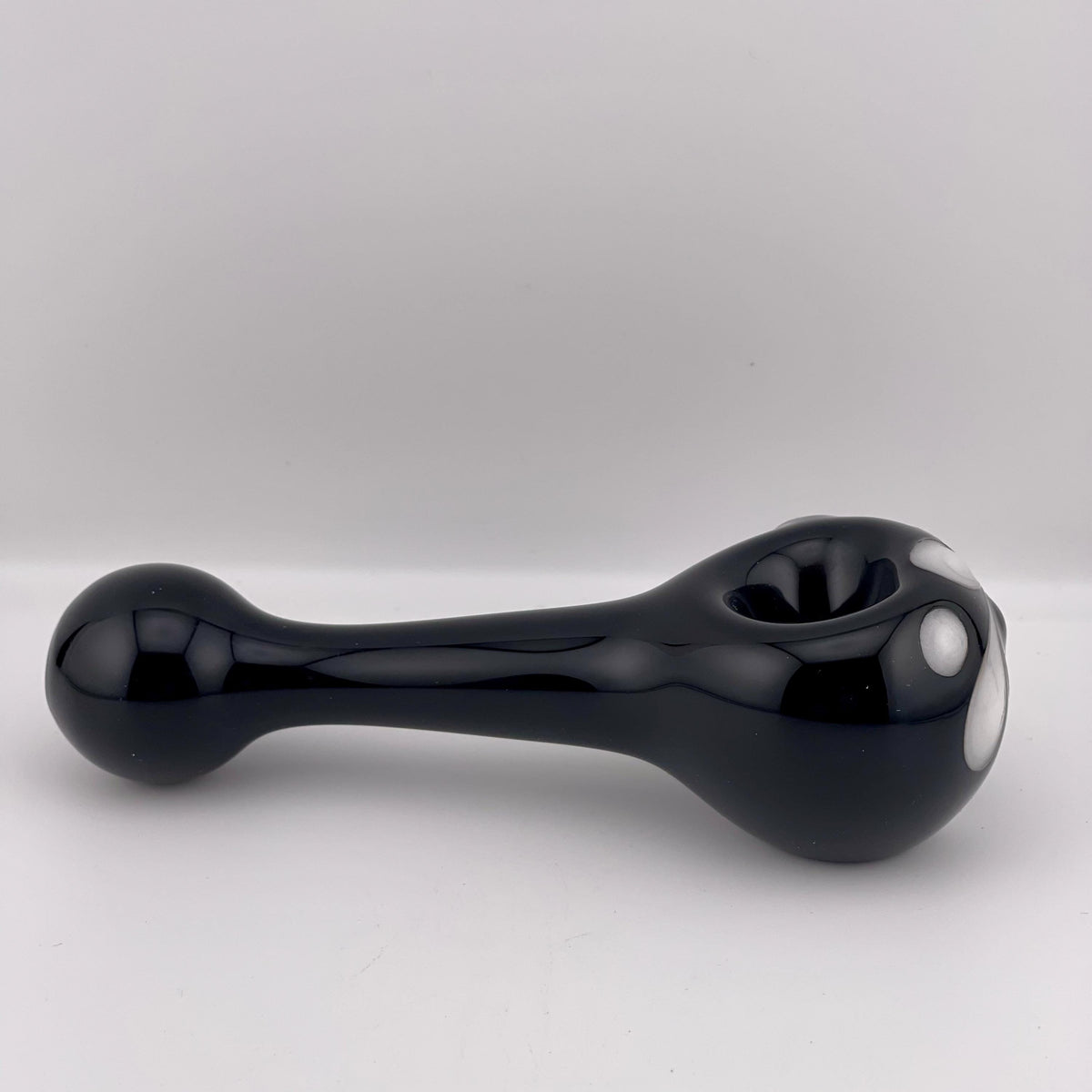 Solid Black Spoon Pipe with white glow n the dark spiral - JeffBeckerGlass.com
