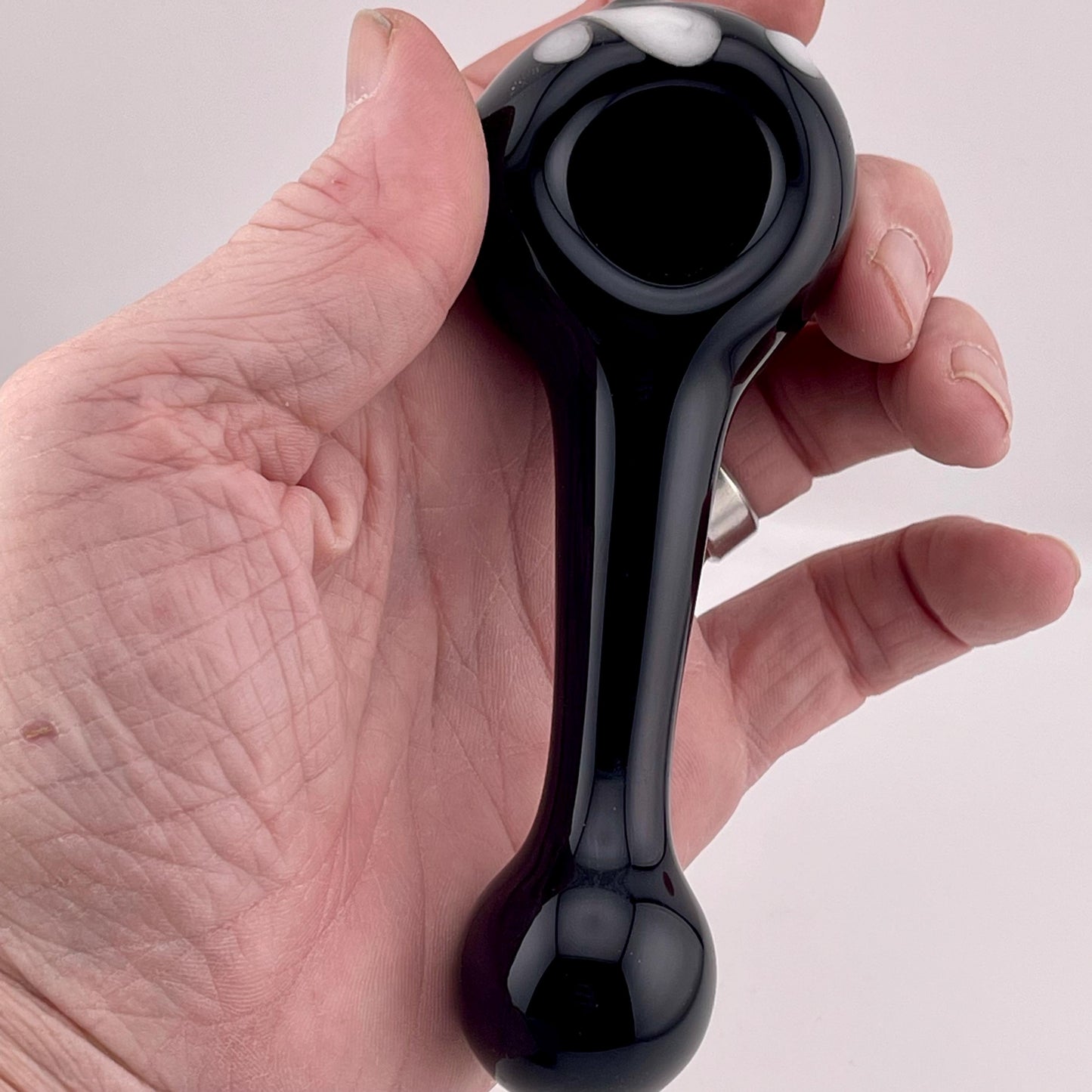 Solid Black Spoon Pipe with white glow n the dark spiral - JeffBeckerGlass.com