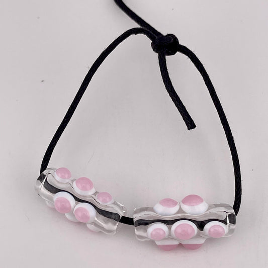 2 Loose beads clear with pink over white marble Bead necklaces beads phonestrap hoodie bead shoelace beads for your crafting needs gift bead - JeffBeckerGlass.com