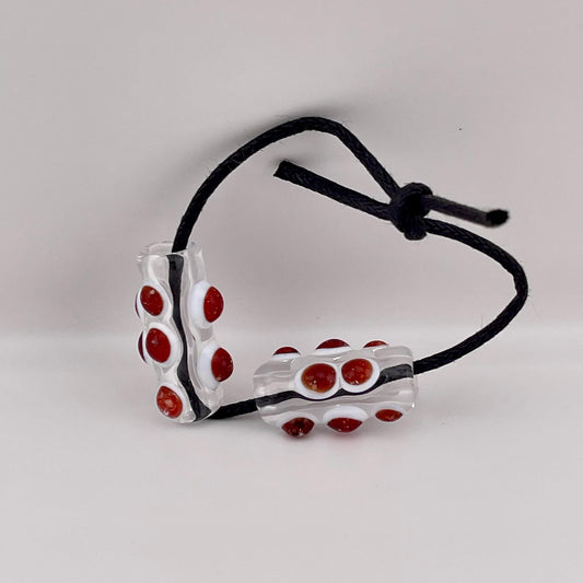 2 Loose beads clear with Blizzard Red and white marble Bead necklaces beads hoodie beads shoelace beads for your crafting needs gift beads - JeffBeckerGlass.com