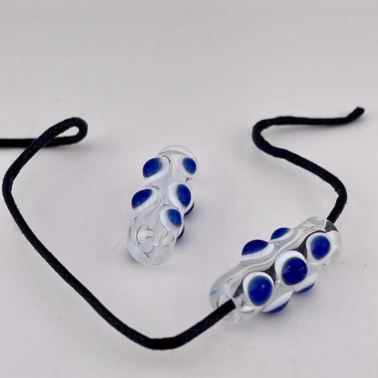 2 Loose beads clear with Blizzard blue and white marble Bead necklaces beads hoodie beads shoelace beads for your crafting needs gift beads - JeffBeckerGlass.com