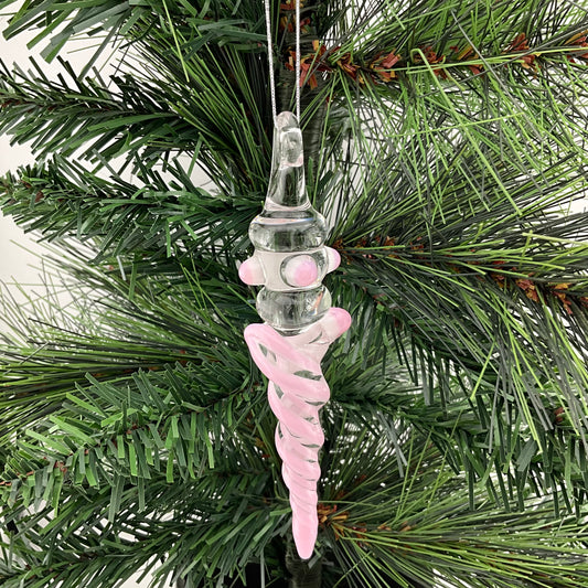 4 Pack Pink over White Icicle Ornament Special - JeffBeckerGlass.com