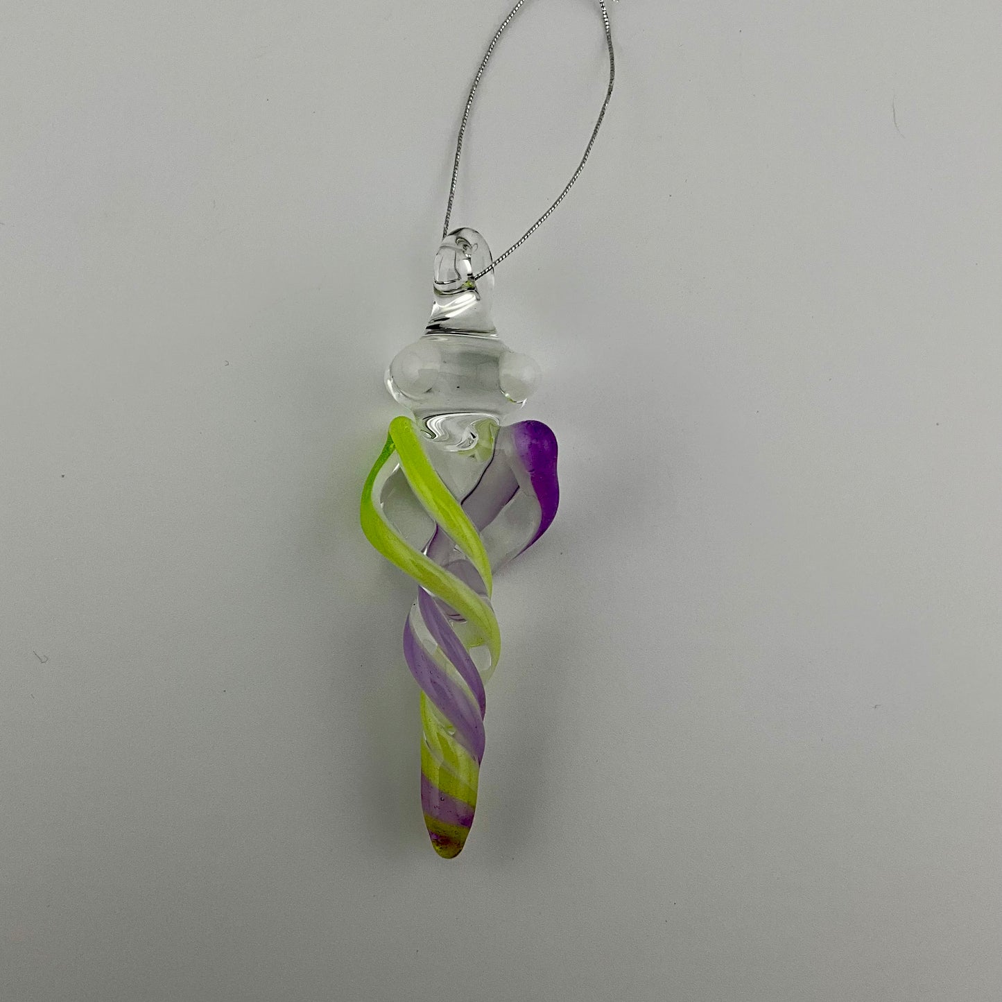 Mini Slymm Green and Pink slymm over White Glass Icicle Ornaments - JeffBeckerGlass.com