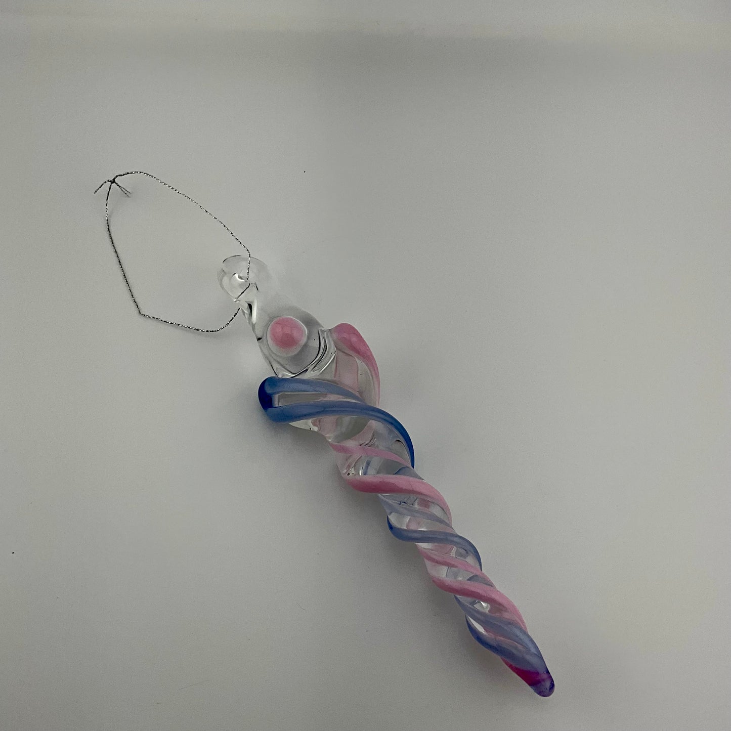 Cadillac Pink and Neptune Blue Glass Icicle Christmas Ornament - JeffBeckerGlass.com