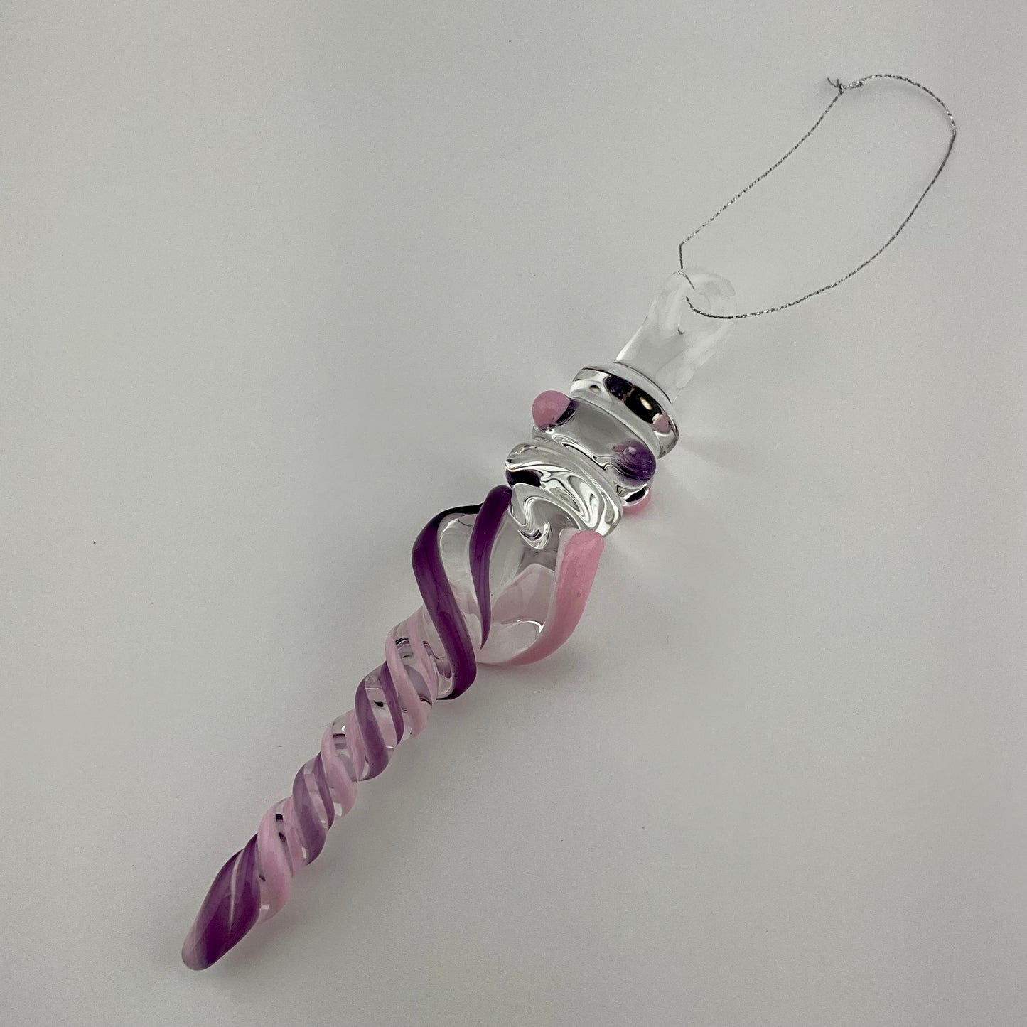 Telemagenta and Pink Cadillac Glass Icicle Ornament with multiple Maria’s - JeffBeckerGlass.com
