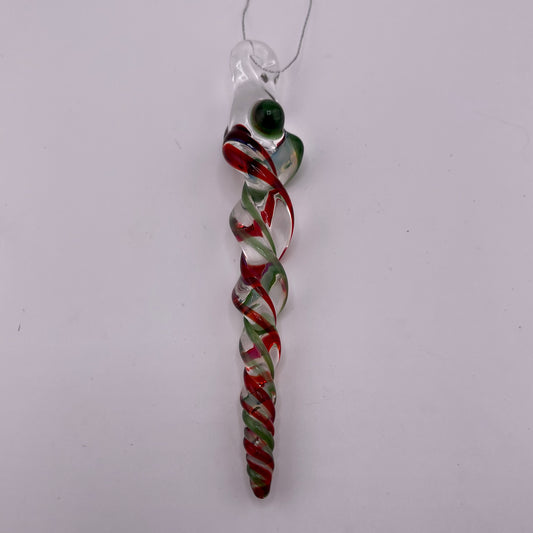 Elvis Red and Green over White Glass Icicle Ornament - JeffBeckerGlass.com