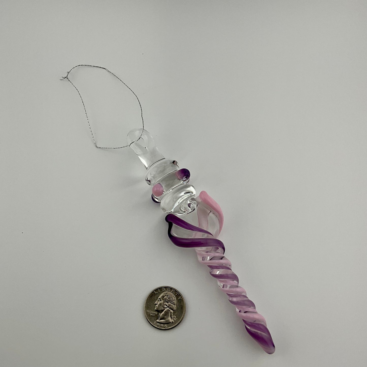Telemagenta and Pink Cadillac Glass Icicle Ornament with multiple Maria’s - JeffBeckerGlass.com