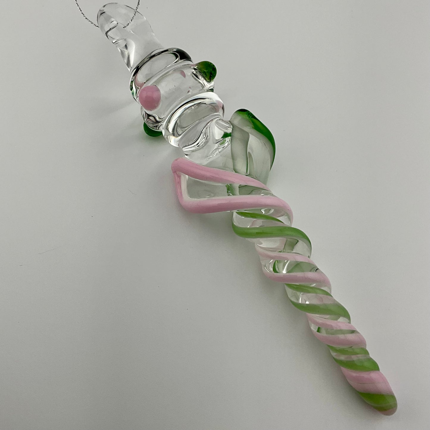 Pink Cadillac and Plantphibian Green Glass Icicle Ornament with Maria’s - JeffBeckerGlass.com