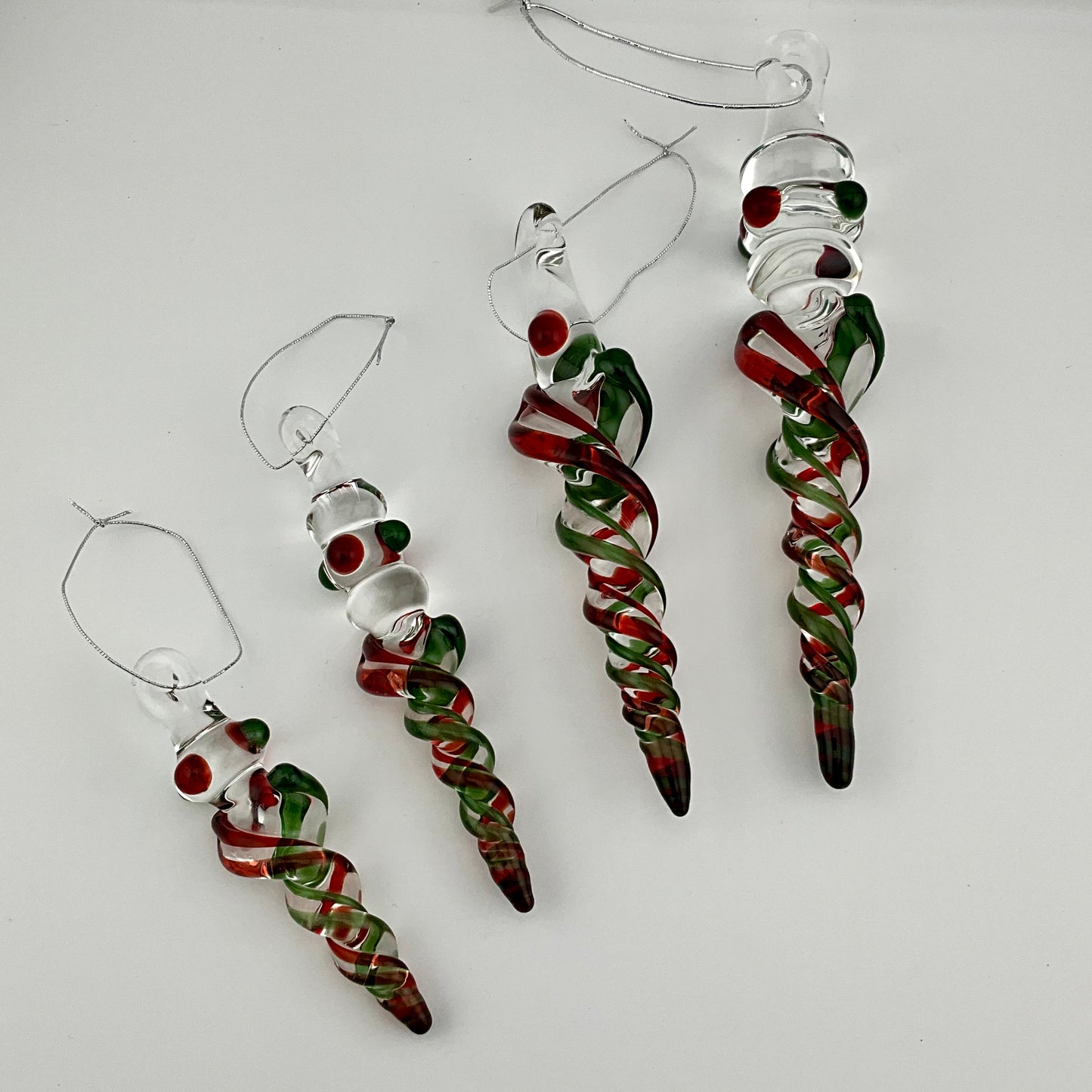 4 Pack Elvis Red and Sparkly Green Glass Icicle Ornament "Holiday Special" - JeffBeckerGlass.com