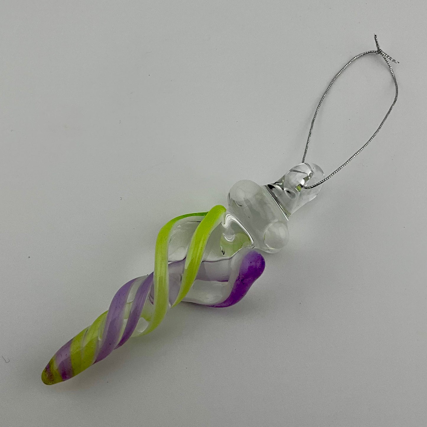 Mini Slymm Green and Pink slymm over White Glass Icicle Ornaments - JeffBeckerGlass.com