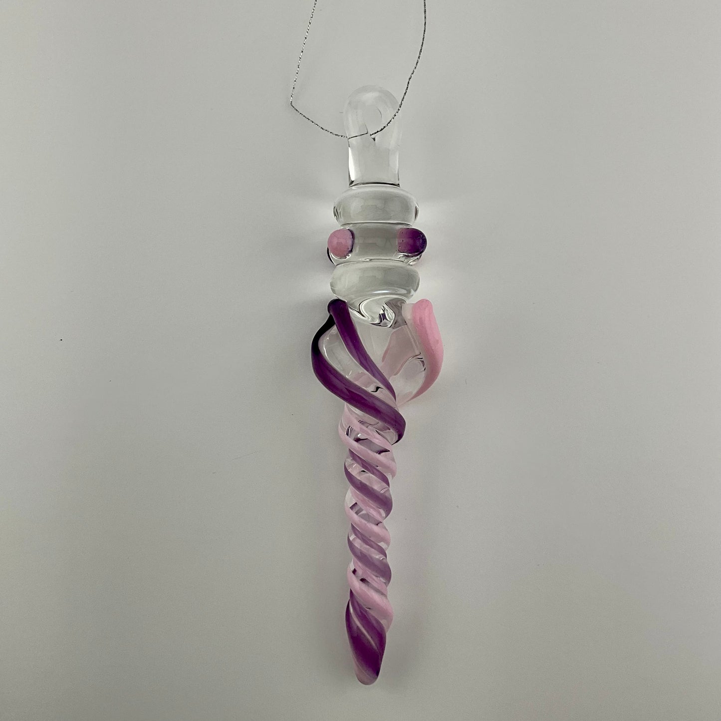 Telemagenta and Pink Cadillac Glass Icicle Ornament with multiple Maria’s - JeffBeckerGlass.com