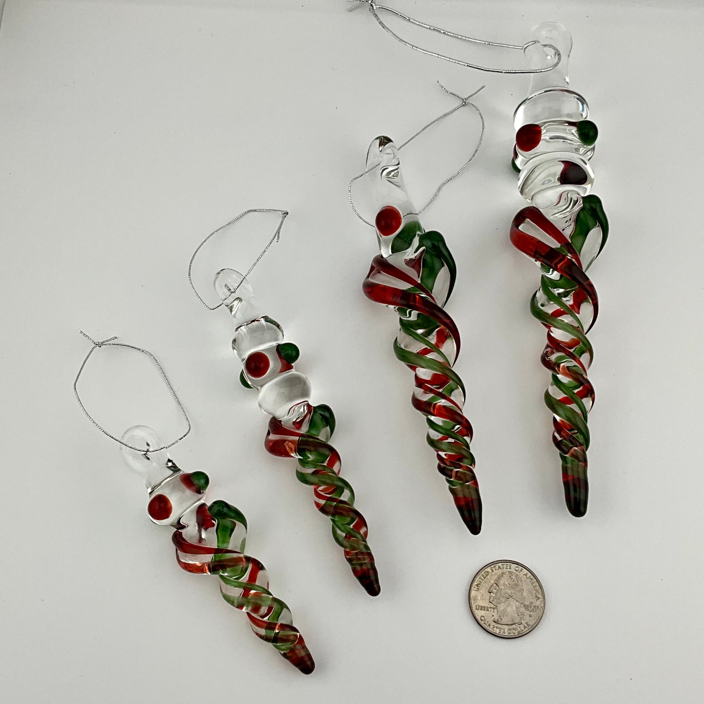 4 Pack Elvis Red and Sparkly Green Glass Icicle Ornament "Holiday Special" - JeffBeckerGlass.com