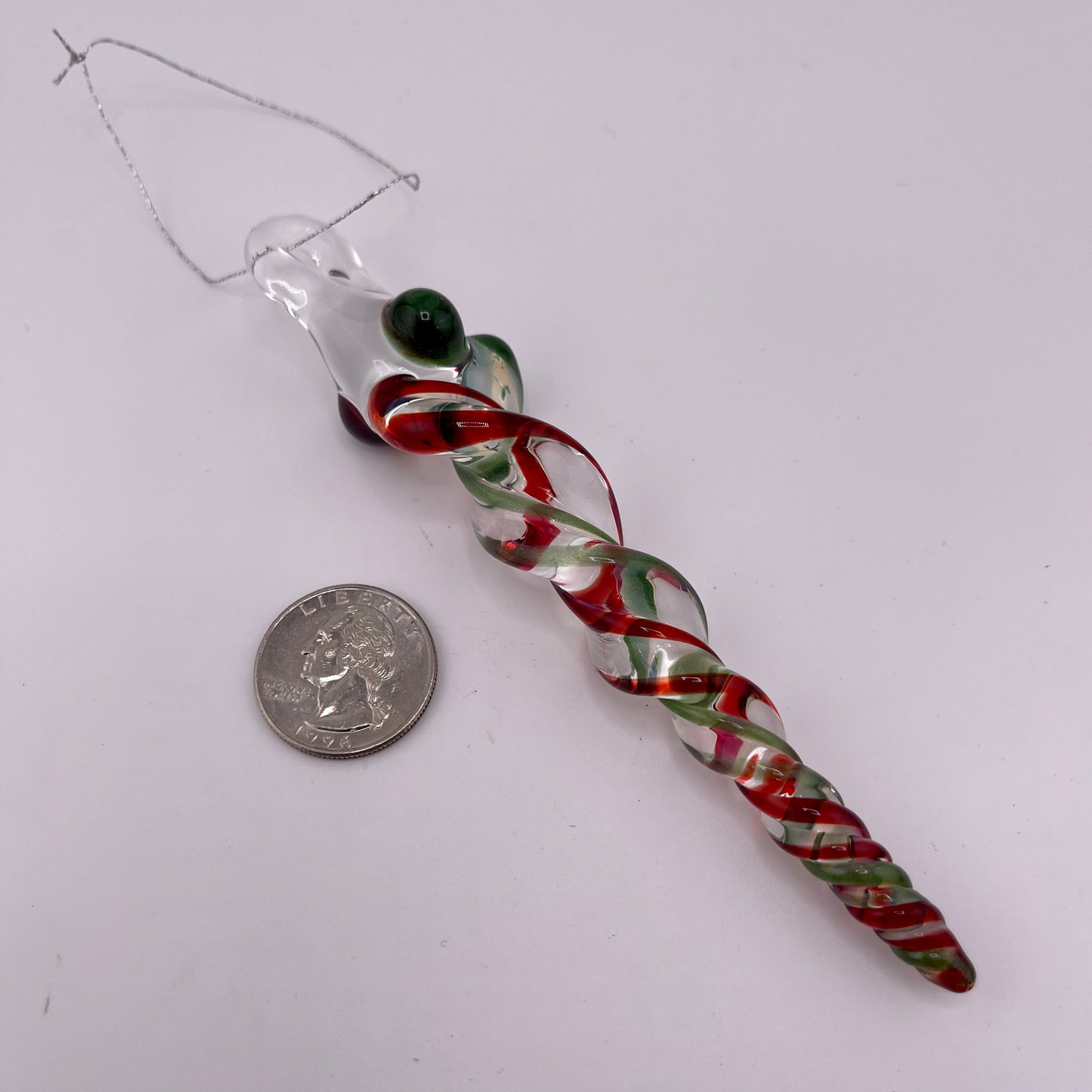 Elvis Red and Green over White Glass Icicle Ornament - JeffBeckerGlass.com