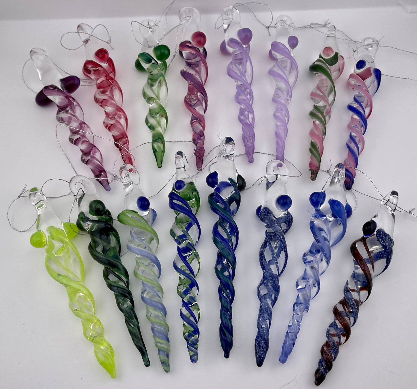 Slime Green and Pink Icicle Ornament - JeffBeckerGlass.com