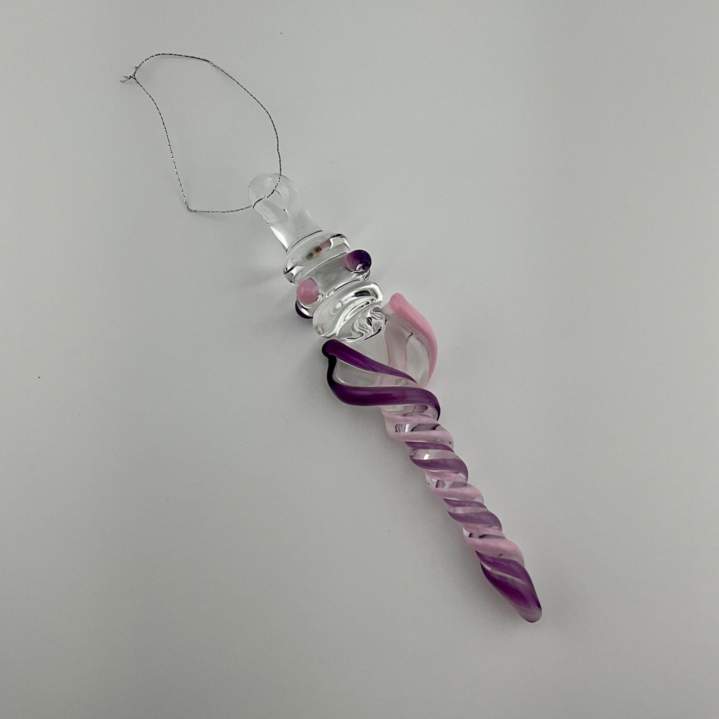 Telemagenta and Pink Cadillac Glass Icicle Ornament with multiple Maria’s - JeffBeckerGlass.com