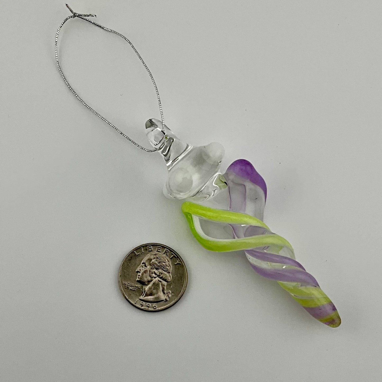 Mini Slymm Green and Pink slymm over White Glass Icicle Ornaments - JeffBeckerGlass.com