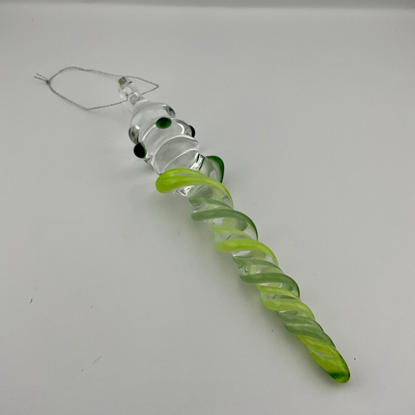 Slime Green and Sparkly Green and Glass Icicle Christmas Ornaments with clear Maria - JeffBeckerGlass.com