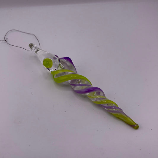 Slime Green and Pink Icicle Ornament - JeffBeckerGlass.com
