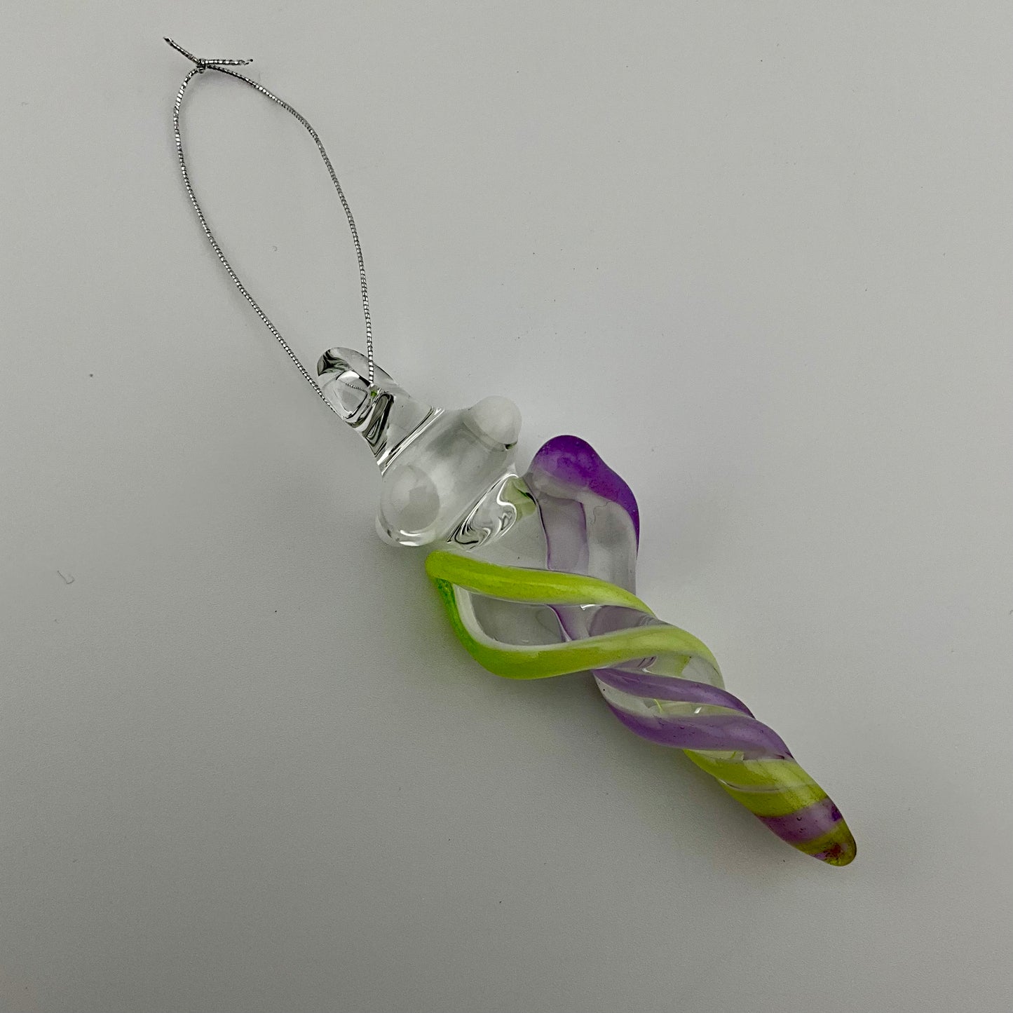 Mini Slymm Green and Pink slymm over White Glass Icicle Ornaments - JeffBeckerGlass.com