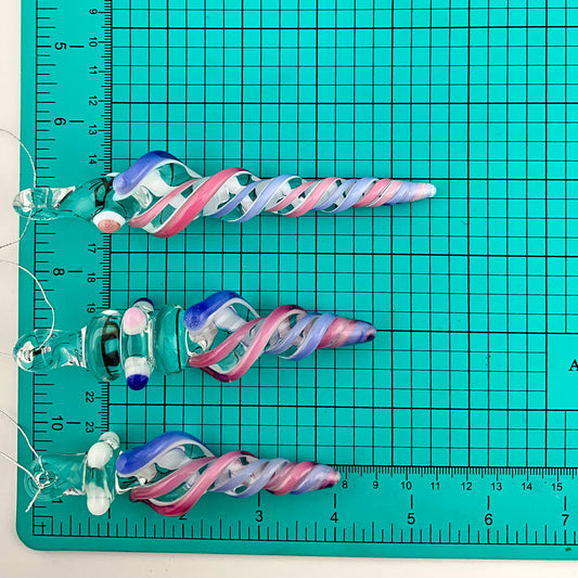 3 Pack Telemagenta and Neptune Blue Glass Icicle Ornament  "Holiday Special" - JeffBeckerGlass.com