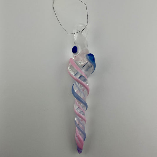 Cadillac Pink and Neptune Blue Glass Icicle Christmas Ornament - JeffBeckerGlass.com