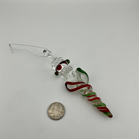 Sparkly Green and Elvis Red Glass Icicle Christmas Ornaments with clear Maria - JeffBeckerGlass.com