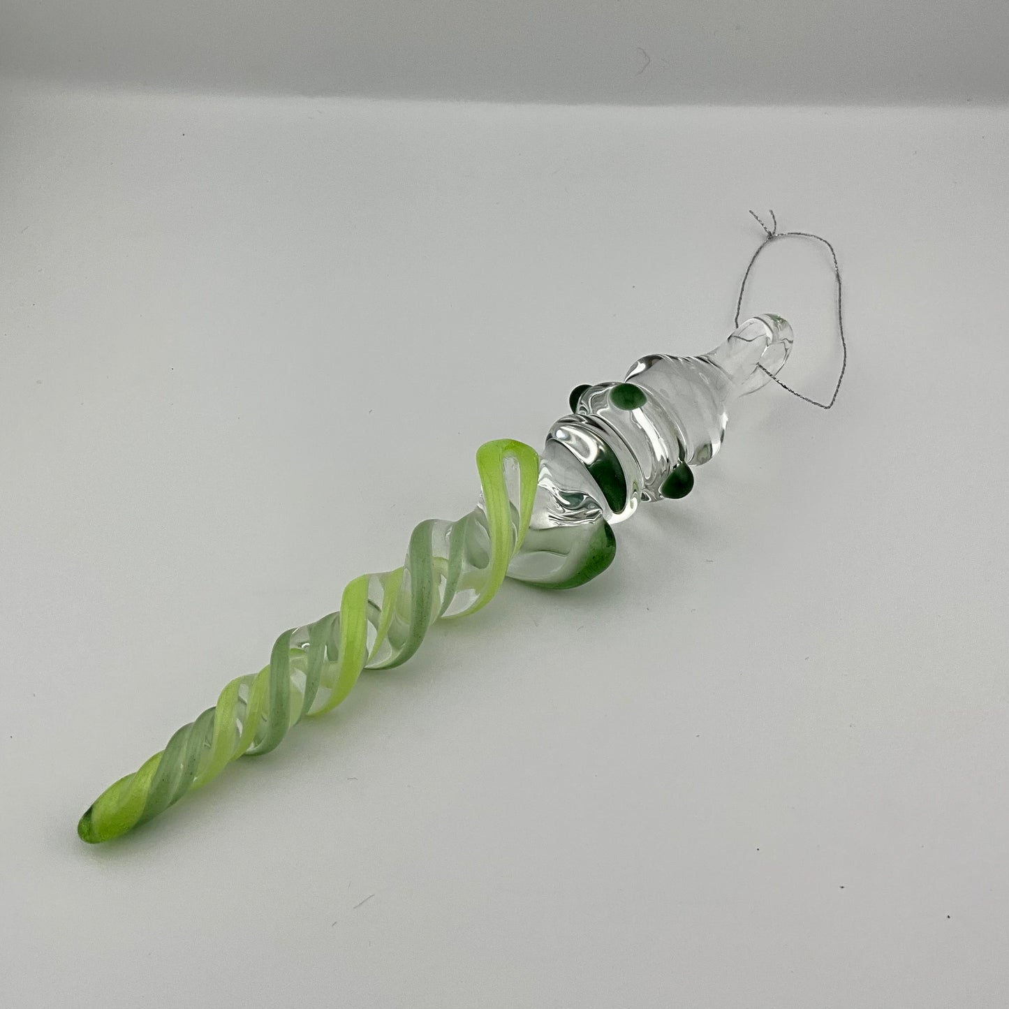 Slime Green and Sparkly Green and Glass Icicle Christmas Ornaments with clear Maria - JeffBeckerGlass.com