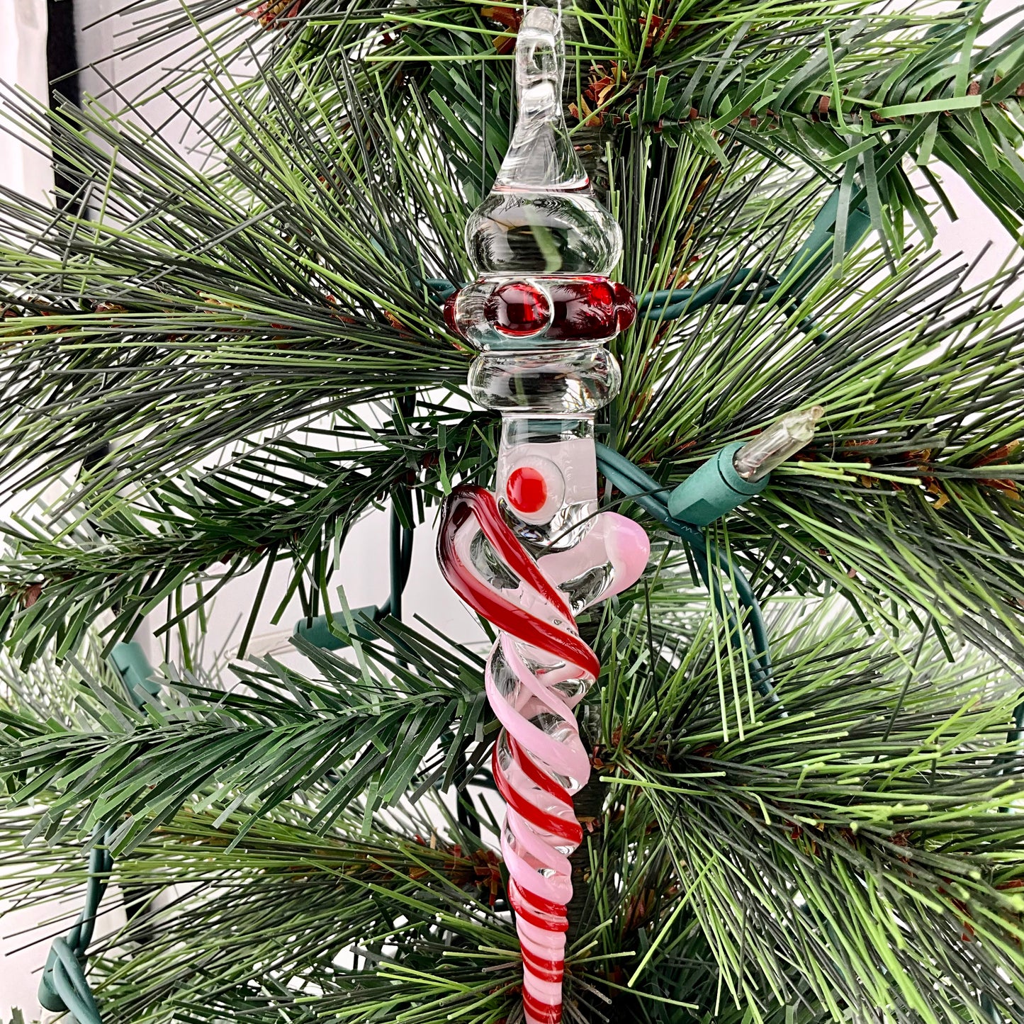 Elvis Red and Pink Cadillac Glass Icicle Christmas Ornaments with clear Maria - JeffBeckerGlass.com