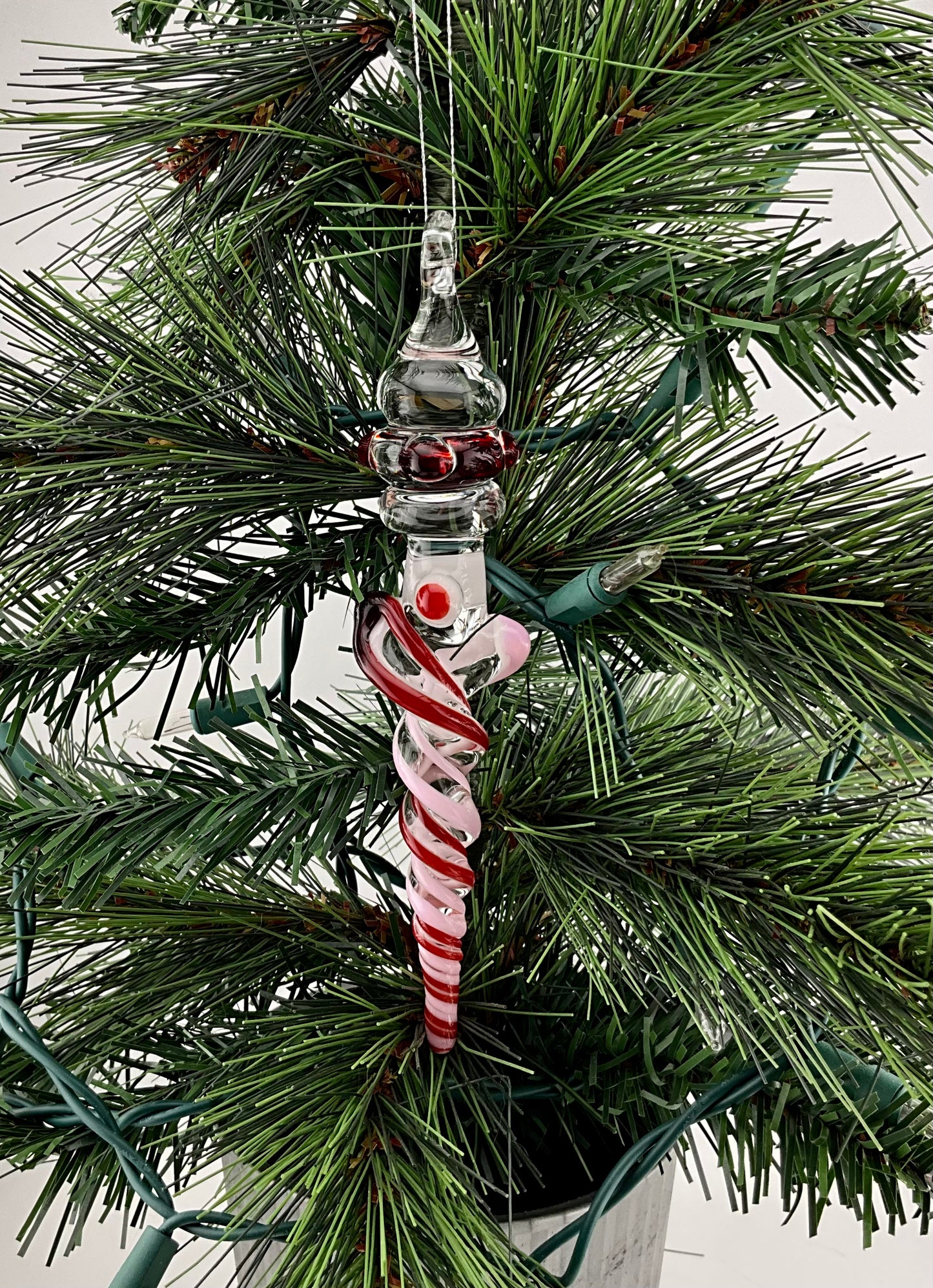Elvis Red and Pink Cadillac Glass Icicle Christmas Ornaments with clear Maria - JeffBeckerGlass.com