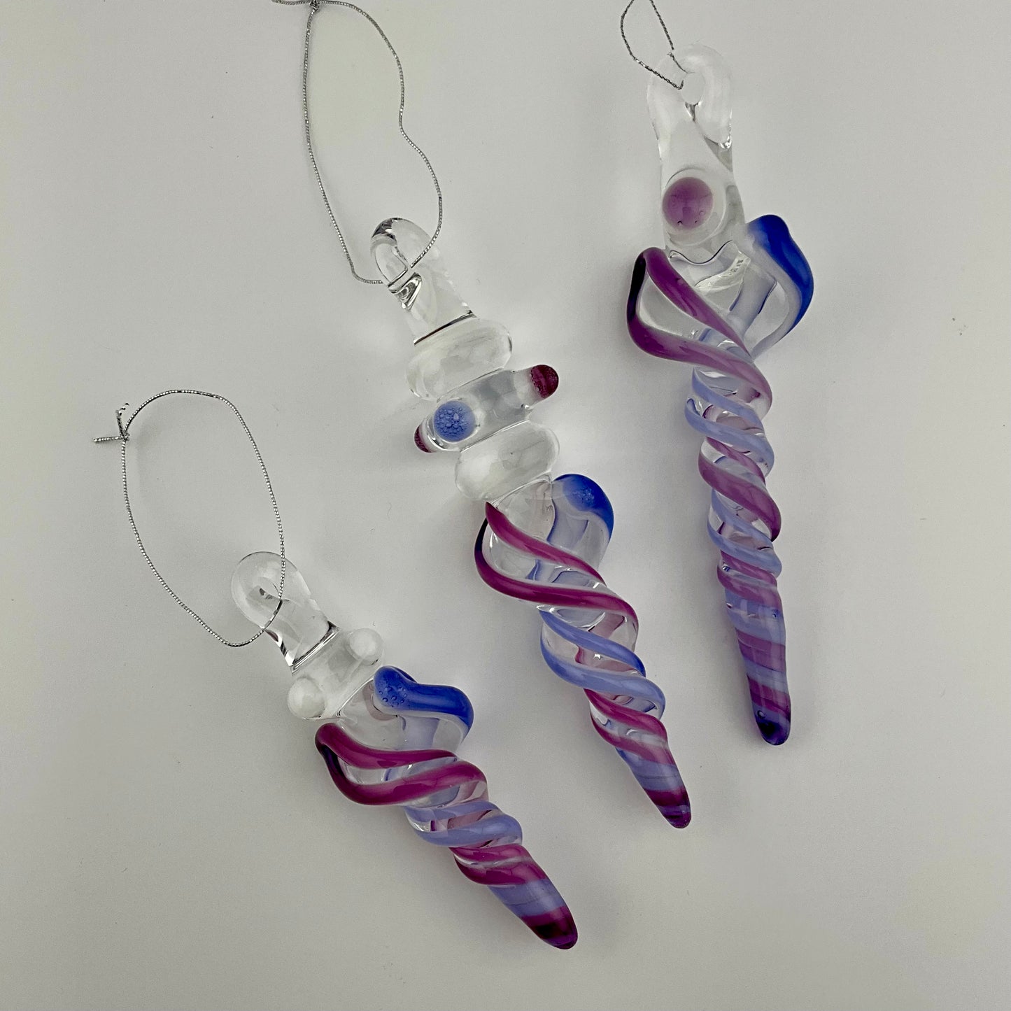 3 Pack of Royal Jelly and Neptune Blue Glass Icicle Ornament "Holiday Special" - JeffBeckerGlass.com