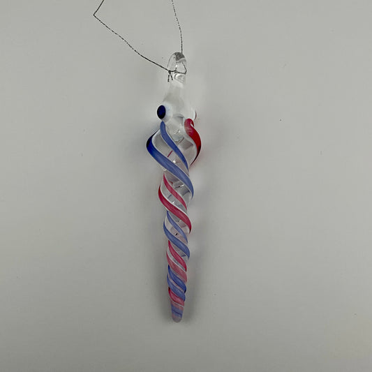Neptune Blue and Telemagenta Glass Icicle Ornament - JeffBeckerGlass.com