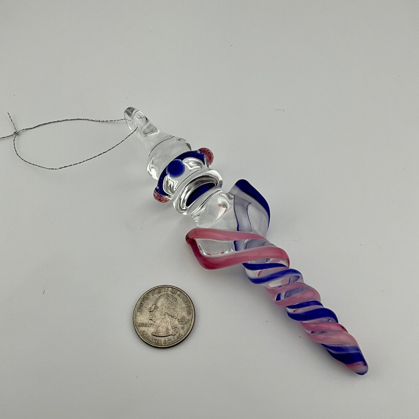 Telemagenta and Neptune Blue Glass Icicle Christmas Ornaments with clear Maria - JeffBeckerGlass.com