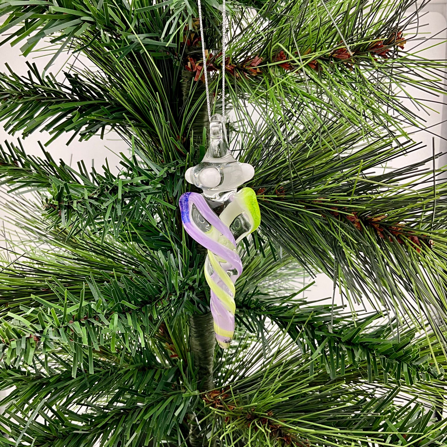 Mini Slymm Green and Pink slymm over White Glass Icicle Ornaments - JeffBeckerGlass.com