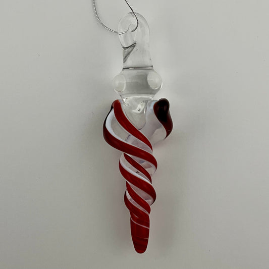 Mini Elvis Red over White Glass Icicle Ornaments - JeffBeckerGlass.com