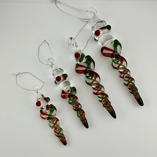 4 Pack Elvis Red and Sparkly Green Glass Icicle Ornament "Holiday Special" - JeffBeckerGlass.com