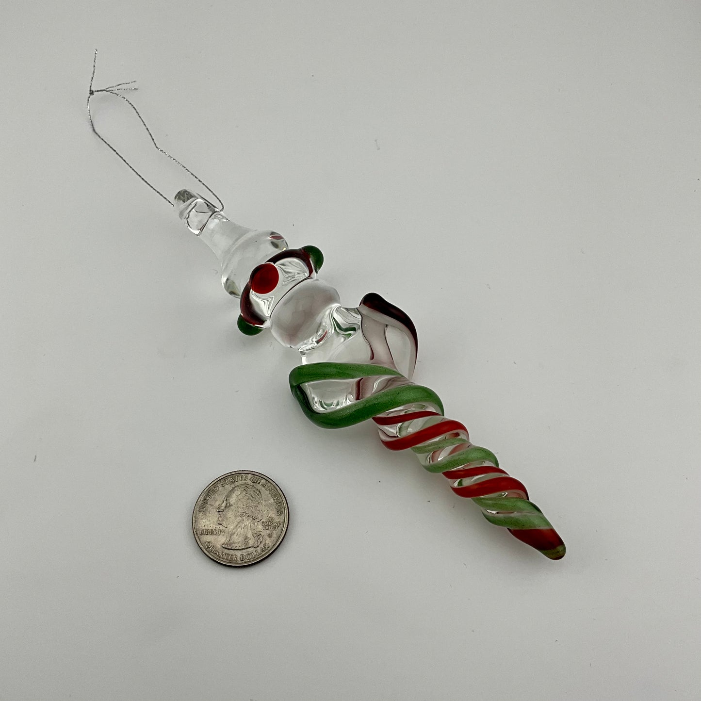Sparkly Green and Elvis Red Glass Icicle Christmas Ornaments with clear Maria - JeffBeckerGlass.com