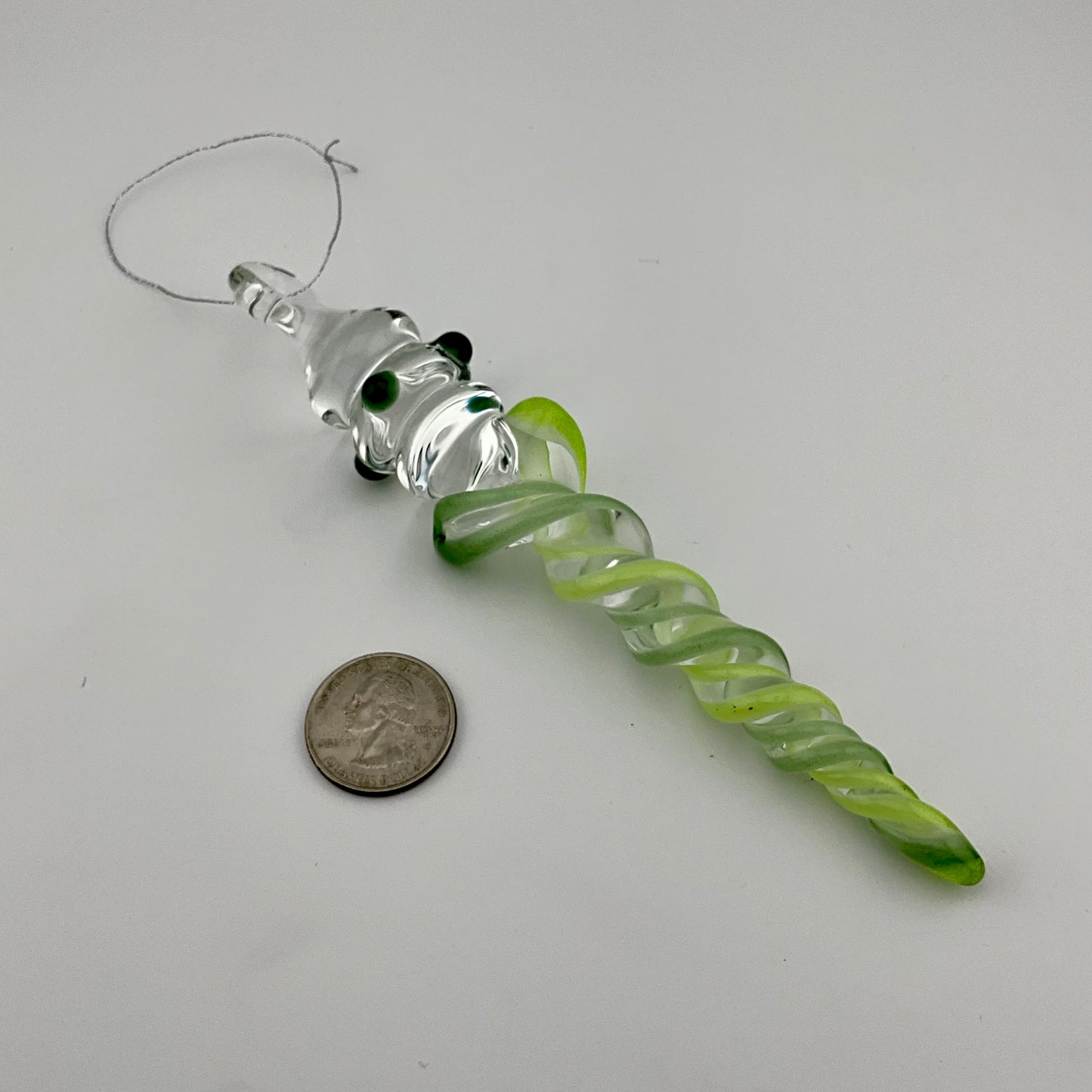 Slime Green and Sparkly Green and Glass Icicle Christmas Ornaments with clear Maria - JeffBeckerGlass.com